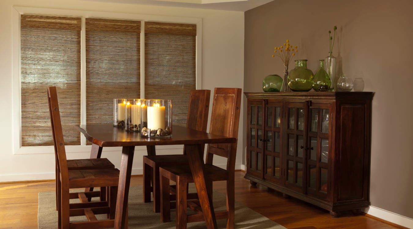 Woven shutters in a Las Vegas dining room.